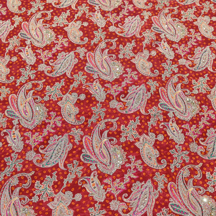 Crape Position Print Zari & Sequins Embroidery Fabric | Premium Designer Embroidered Fabric | V3524C-04