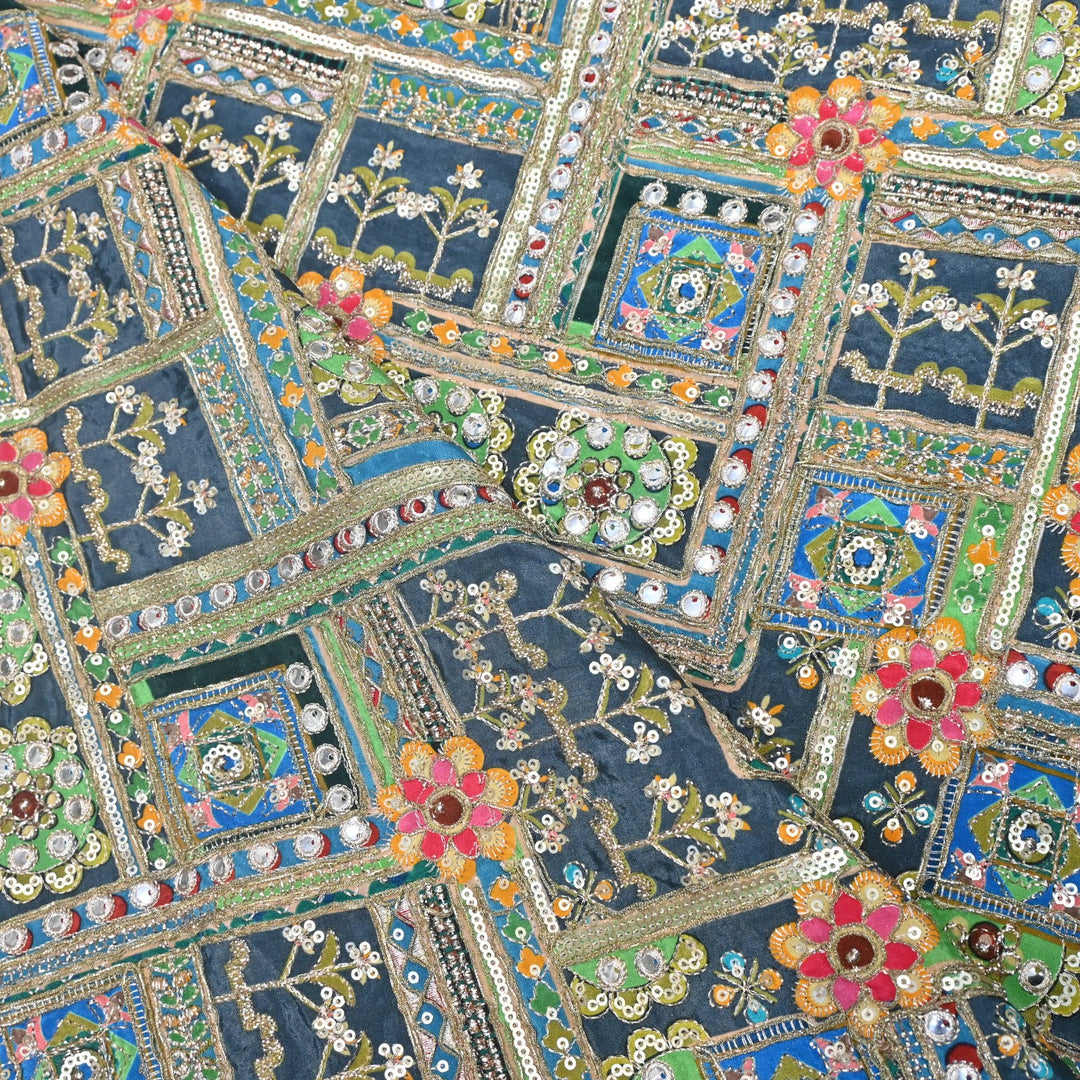 Beautiful Designer Crepe Position Prints, Zari & Sequin Embroidery Fabrics