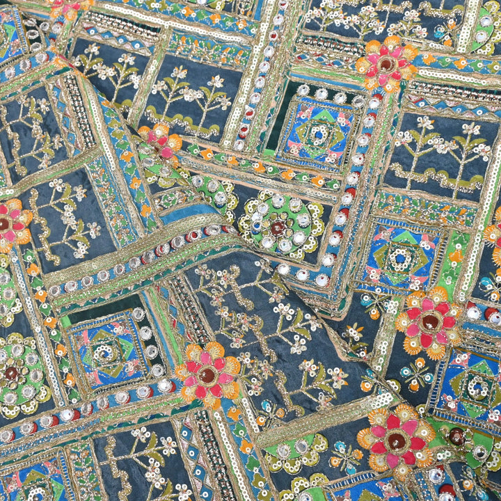 Beautiful Designer Crepe Position Prints, Zari & Sequin Embroidery Fabrics
