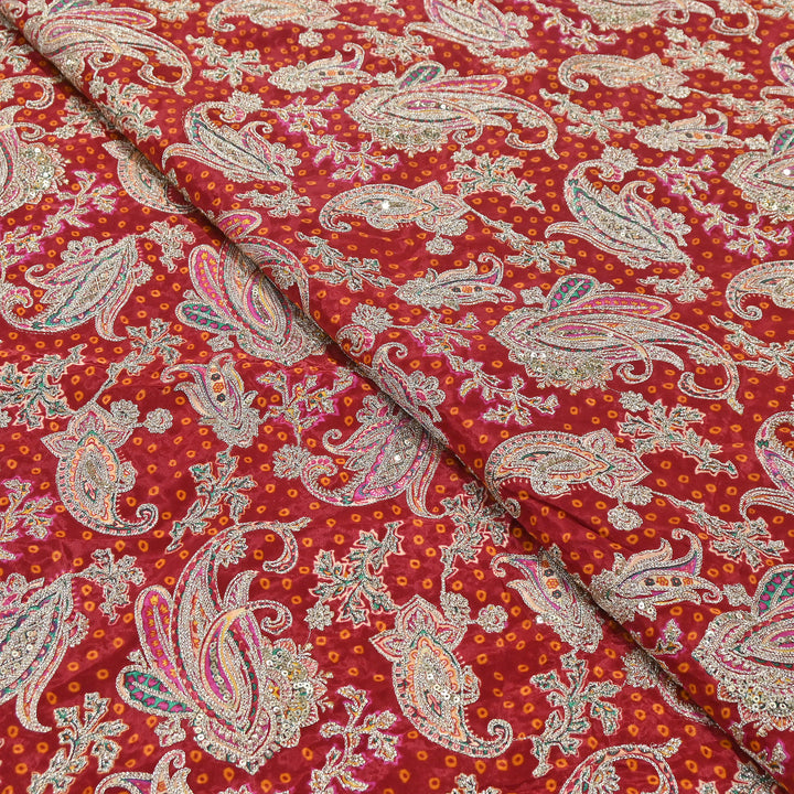 Crape Position Print Zari & Sequins Embroidery Fabric | Premium Designer Embroidered Fabric | V3524C-04