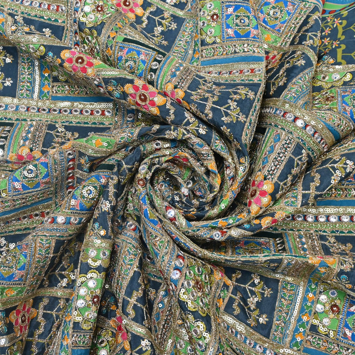 Beautiful Designer Crepe Position Prints, Zari & Sequin Embroidery Fabrics