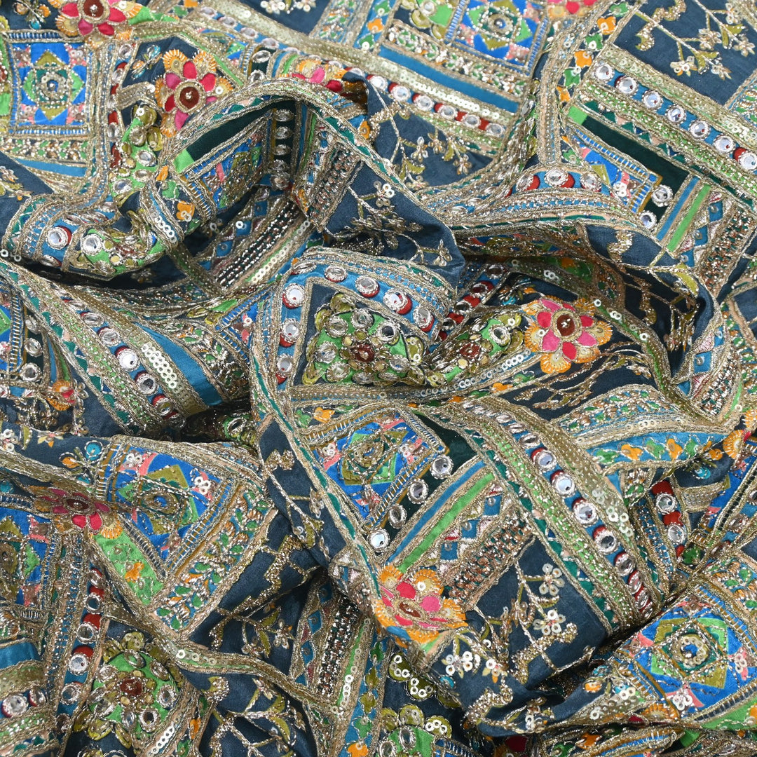 Beautiful Designer Crepe Position Prints, Zari & Sequin Embroidery Fabrics