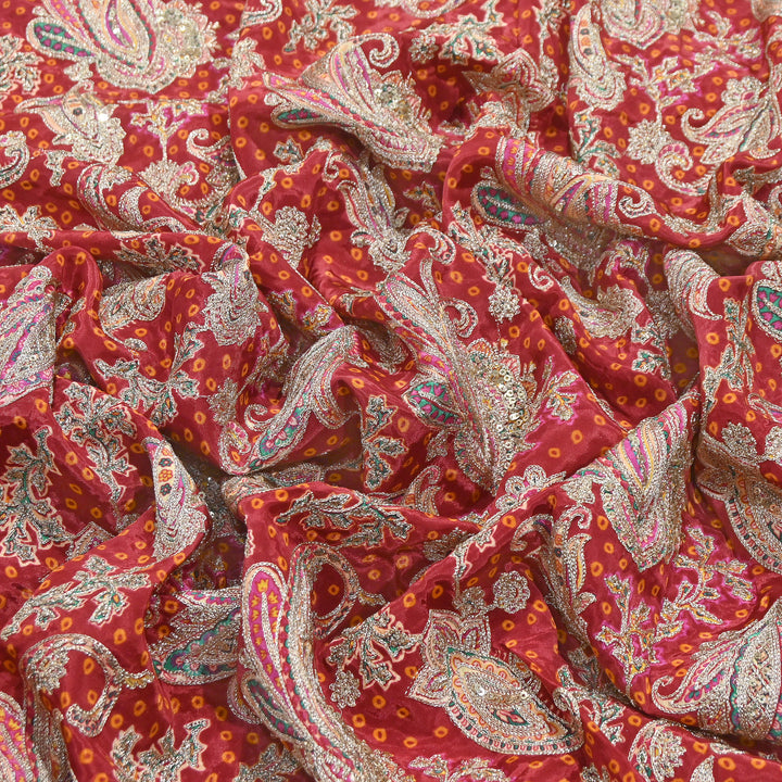 Crape Position Print Zari & Sequins Embroidery Fabric | Premium Designer Embroidered Fabric | V3524C-04