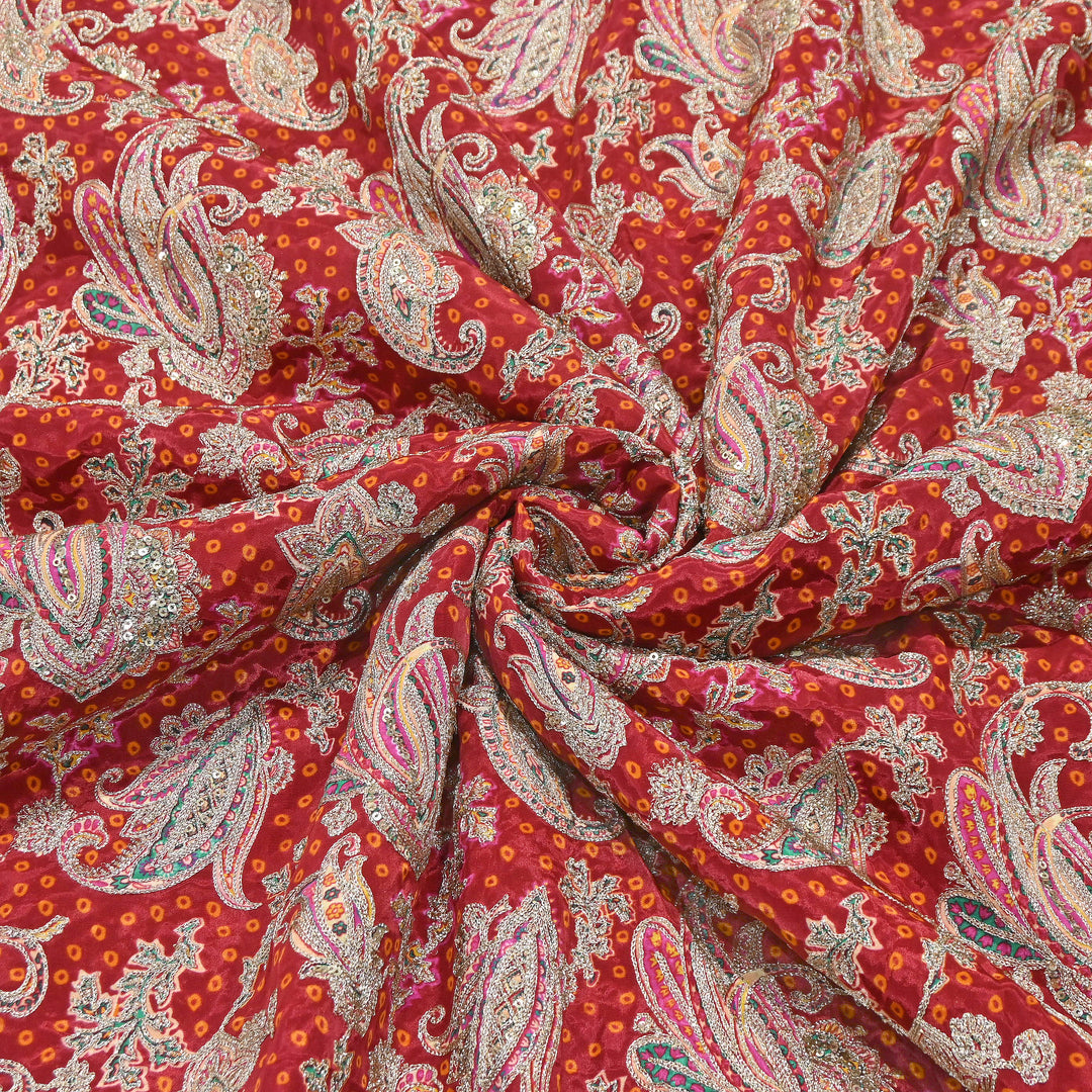 Crape Position Print Zari & Sequins Embroidery Fabric | Premium Designer Embroidered Fabric | V3524C-04