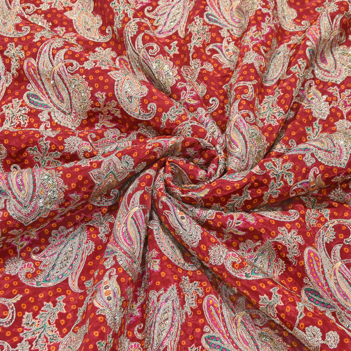 Crape Position Print Zari & Sequins Embroidery Fabric | Premium Designer Embroidered Fabric | V3524C-04