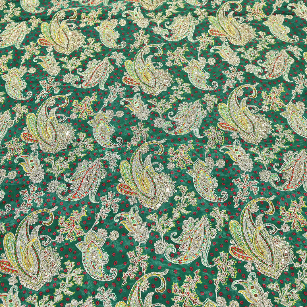 Crape Position Print Zari & Sequins Embroidery Fabric | Premium Designer Embroidered Fabric | V3524C-05