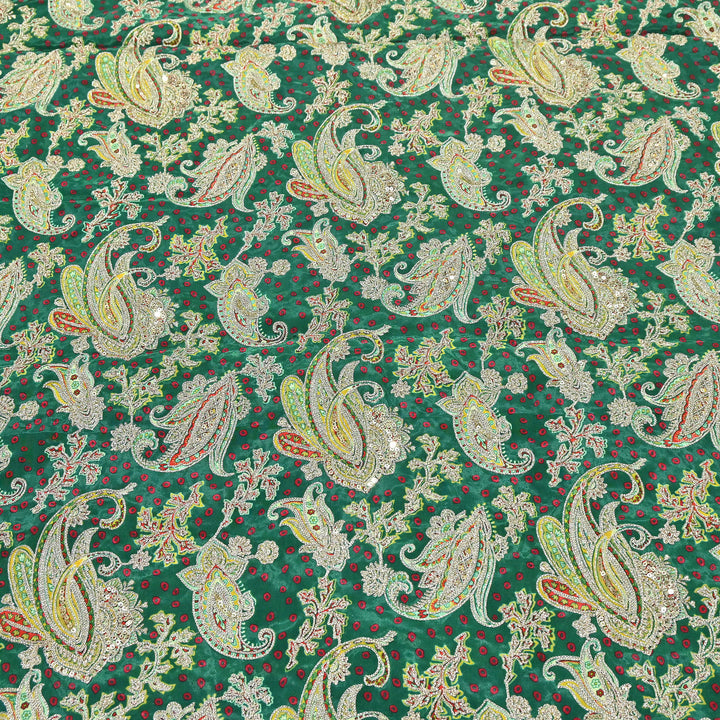 Crape Position Print Zari & Sequins Embroidery Fabric | Premium Designer Embroidered Fabric | V3524C-05