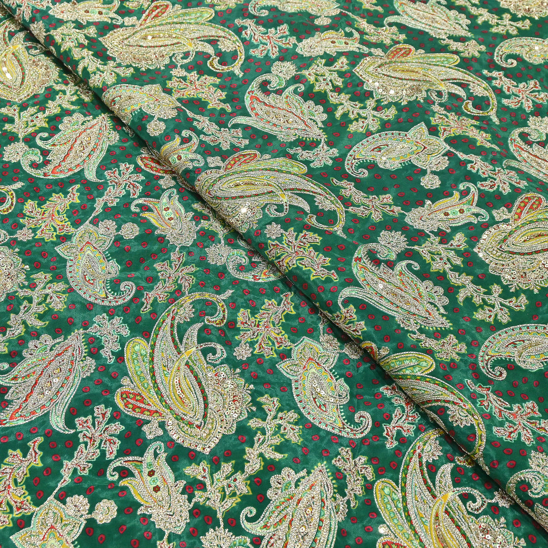 Crape Position Print Zari & Sequins Embroidery Fabric | Premium Designer Embroidered Fabric | V3524C-05