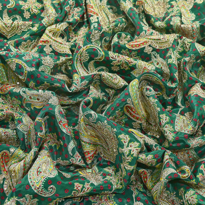 Crape Position Print Zari & Sequins Embroidery Fabric | Premium Designer Embroidered Fabric | V3524C-05