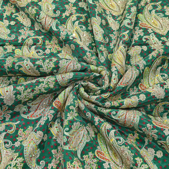 Crape Position Print Zari & Sequins Embroidery Fabric | Premium Designer Embroidered Fabric | V3524C-05