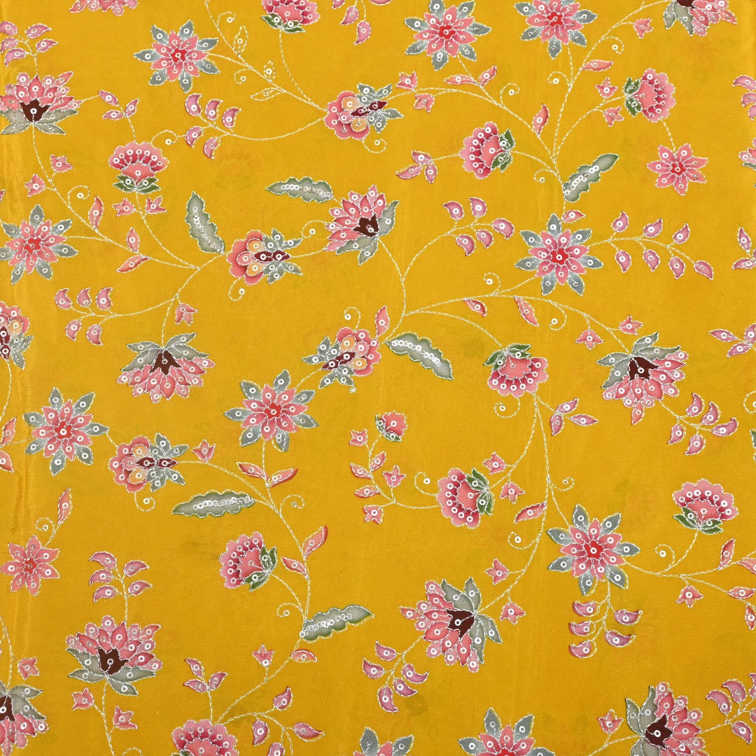 Crepe Position Prints, Zari & Sequin Embroidery Fabrics