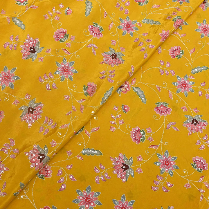 Crepe Position Prints, Zari & Sequin Embroidery Fabrics