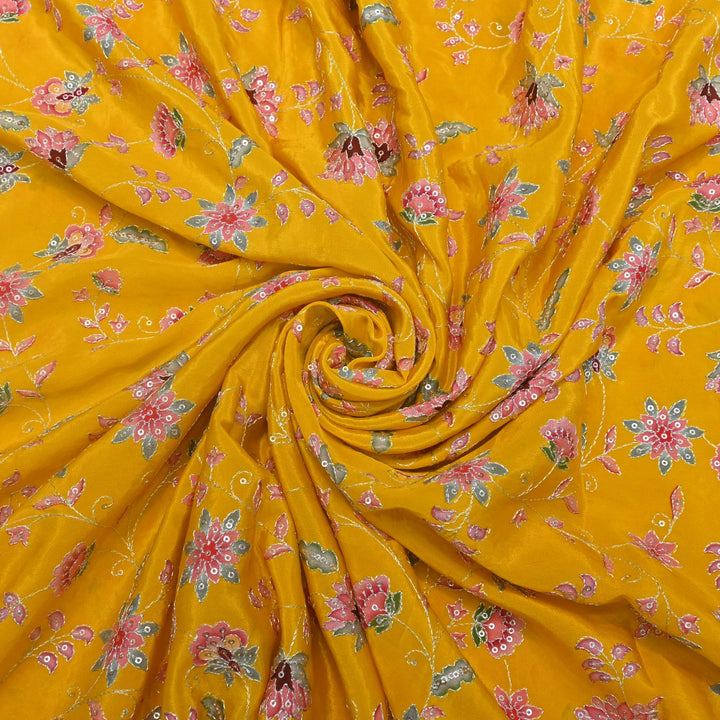 Crepe Position Prints, Zari & Sequin Embroidery Fabrics