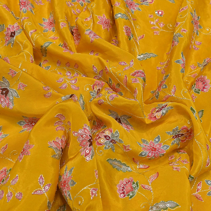 Crepe Position Prints, Zari & Sequin Embroidery Fabrics