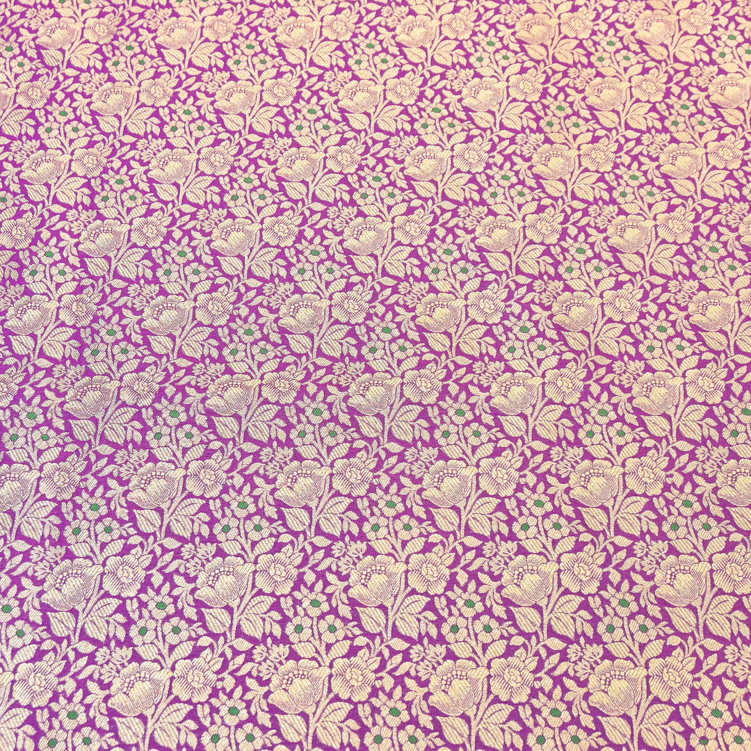 Premium Katan Silk Meena Brocade Fabric | Gold Zari Floral Brocade | OEW325-01