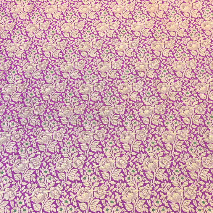 Premium Katan Silk Meena Brocade Fabric | Gold Zari Floral Brocade | OEW325-01