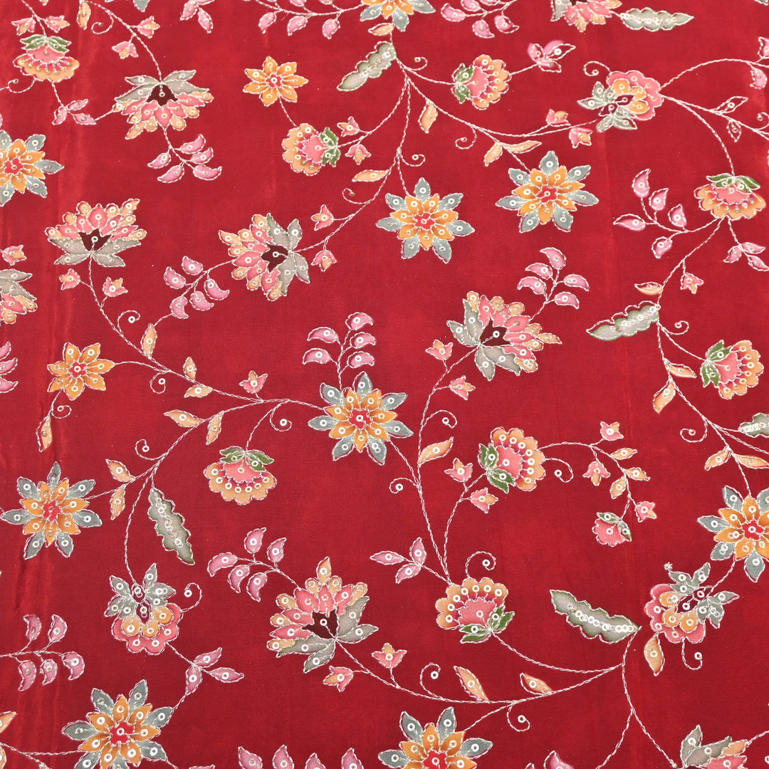 Crepe Position Prints, Zari & Sequin Embroidery Fabrics