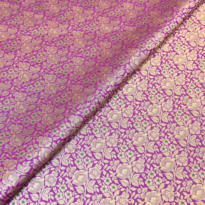 Premium Katan Silk Meena Brocade Fabric | Gold Zari Floral Brocade | OEW325-01