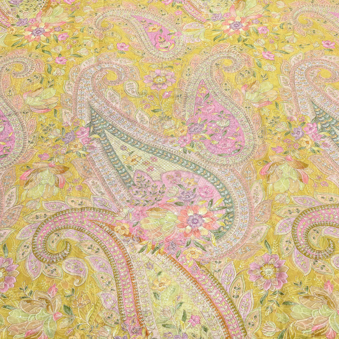 Viscose Organza Position Print Zari & Sequins Embroidery Fabric 54" | Designer Fabric |VI3340C-01