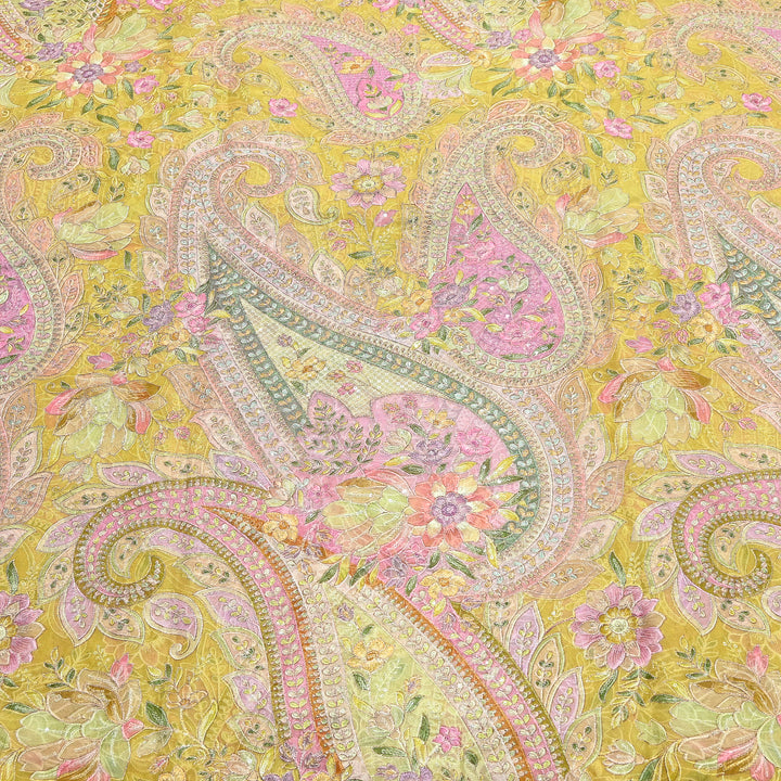 Viscose Organza Position Print Zari & Sequins Embroidery Fabric 54" | Designer Fabric |VI3340C-01