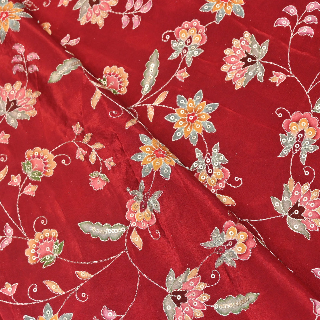 Crepe Position Prints, Zari & Sequin Embroidery Fabrics