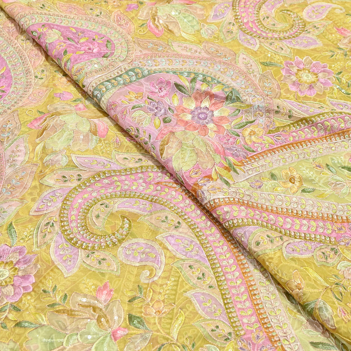 Viscose Organza Position Print Zari & Sequins Embroidery Fabric 54" | Designer Fabric |VI3340C-01