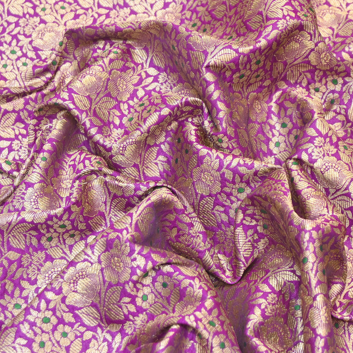 Premium Katan Silk Meena Brocade Fabric | Gold Zari Floral Brocade | OEW325-01