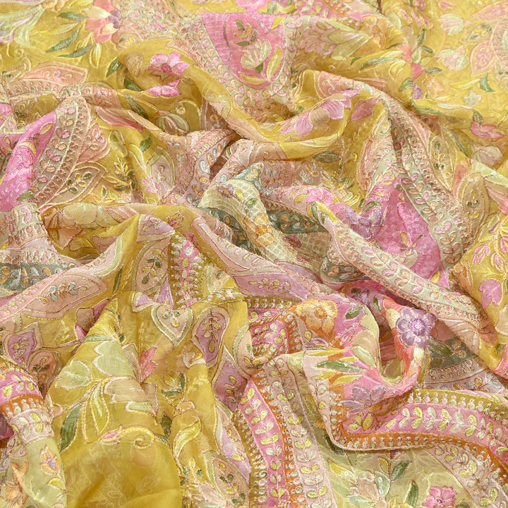 Viscose Organza Position Print Zari & Sequins Embroidery Fabric 54" | Designer Fabric |VI3340C-01