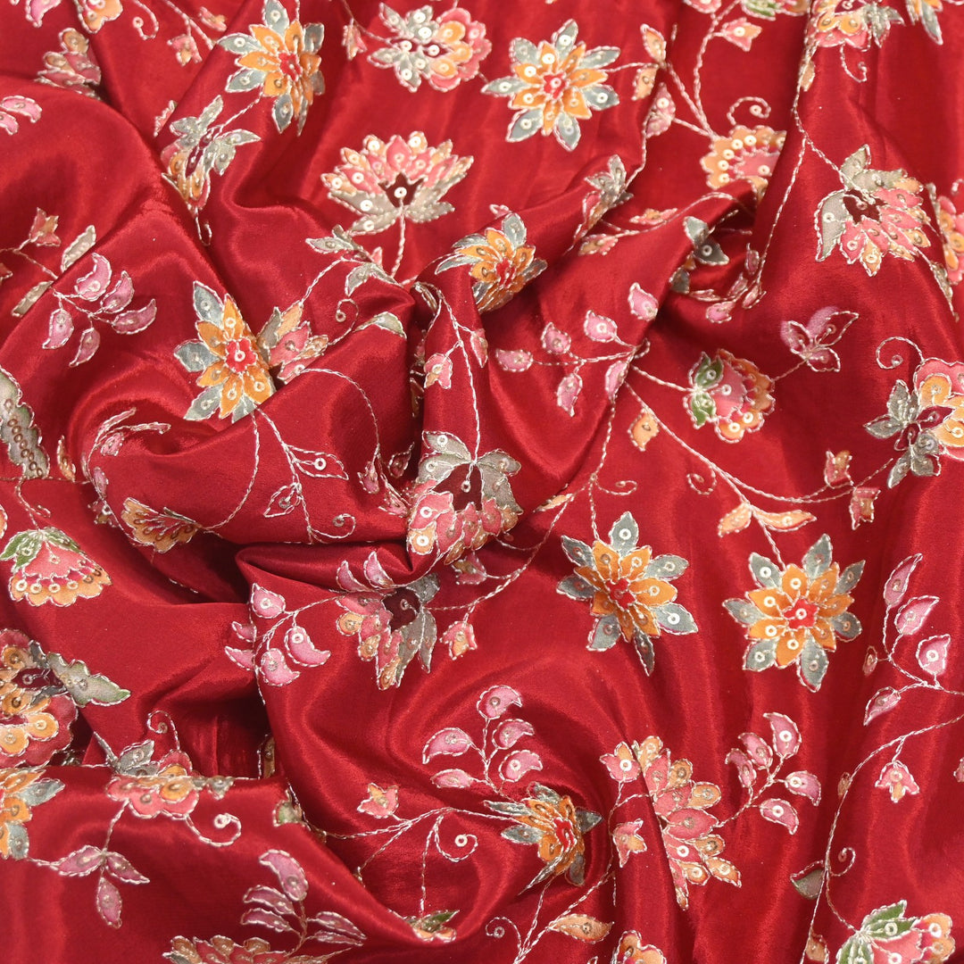 Crepe Position Prints, Zari & Sequin Embroidery Fabrics