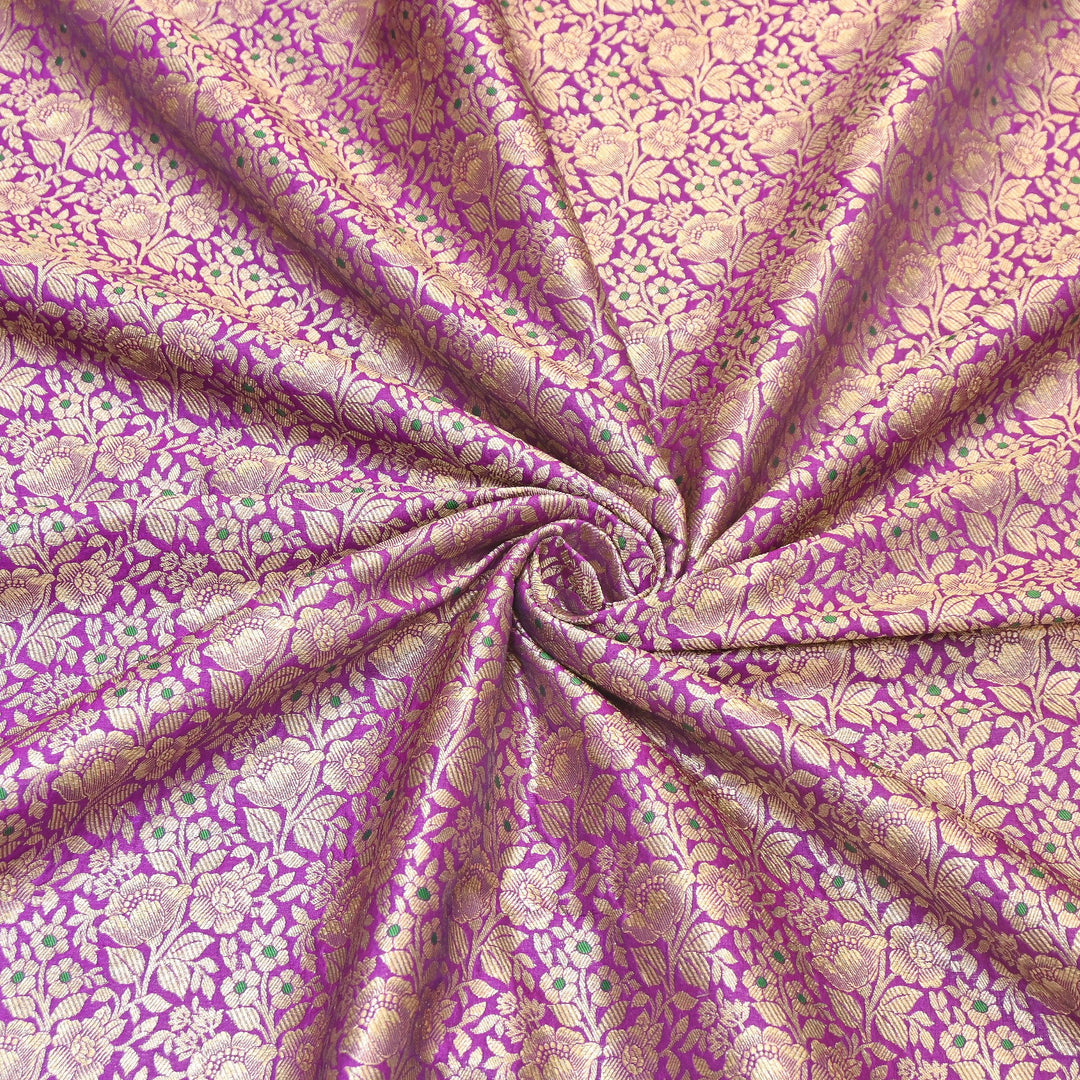 Premium Katan Silk Meena Brocade Fabric | Gold Zari Floral Brocade | OEW325-01