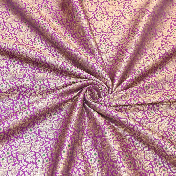 Premium Katan Silk Meena Brocade Fabric | Gold Zari Floral Brocade | OEW325-01