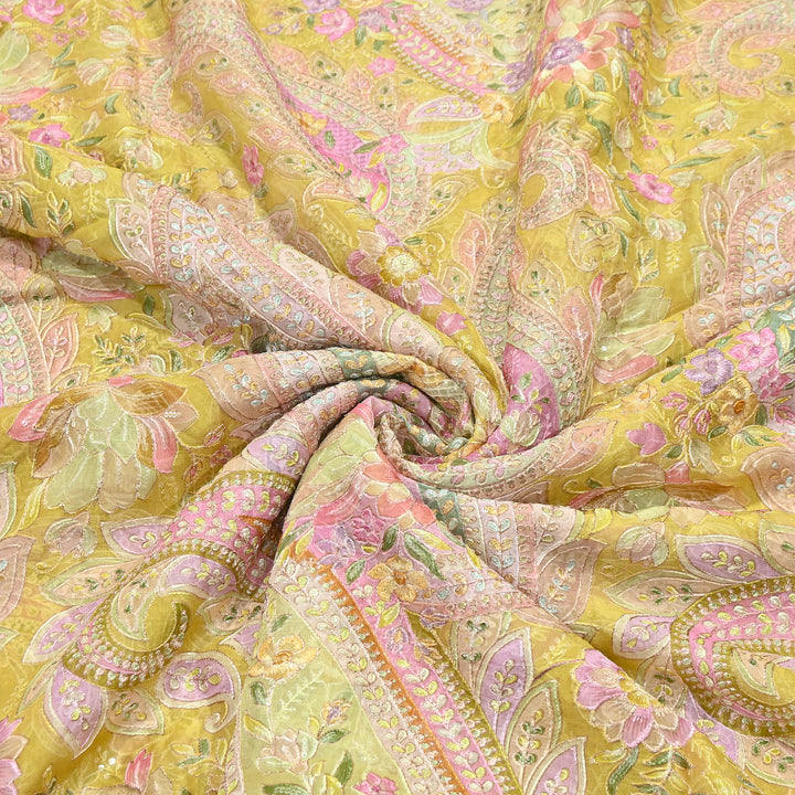 Viscose Organza Position Print Zari & Sequins Embroidery Fabric 54" | Designer Fabric |VI3340C-01