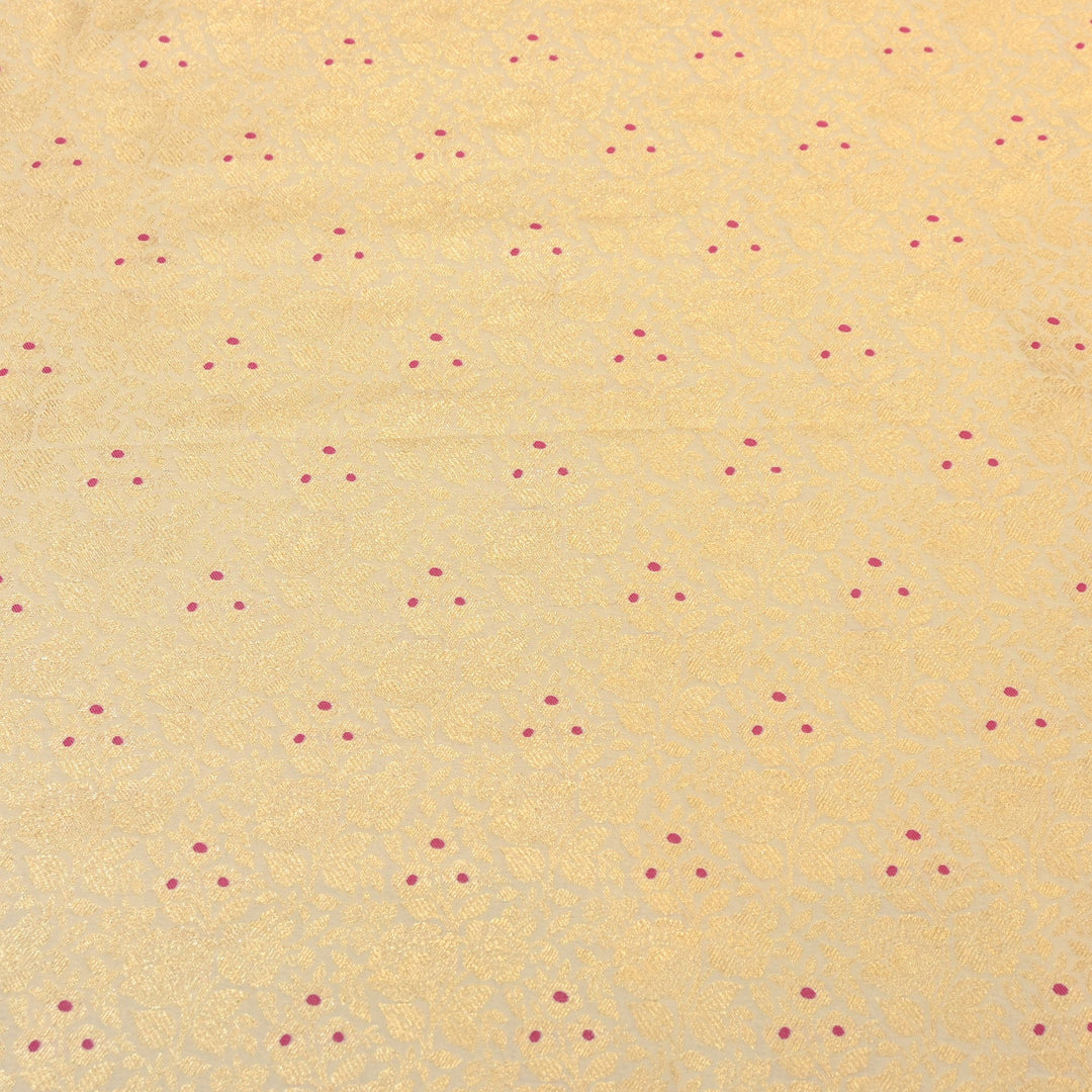 Premium Katan Silk Meena Brocade Fabric | Gold Zari Floral Brocade | OEW325-02