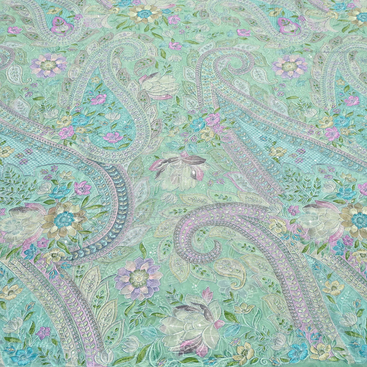 Viscose Organza Position Print Zari & Sequins Embroidery Fabric 54" | Designer Fabric |VI3340C-02