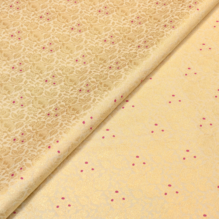 Premium Katan Silk Meena Brocade Fabric | Gold Zari Floral Brocade | OEW325-02
