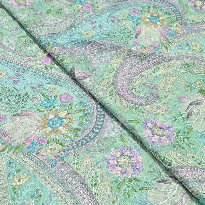 Viscose Organza Position Print Zari & Sequins Embroidery Fabric 54" | Designer Fabric |VI3340C-02