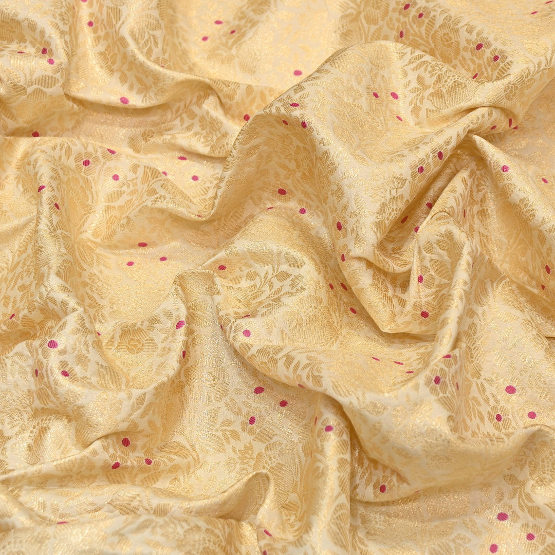 Premium Katan Silk Meena Brocade Fabric | Gold Zari Floral Brocade | OEW325-02