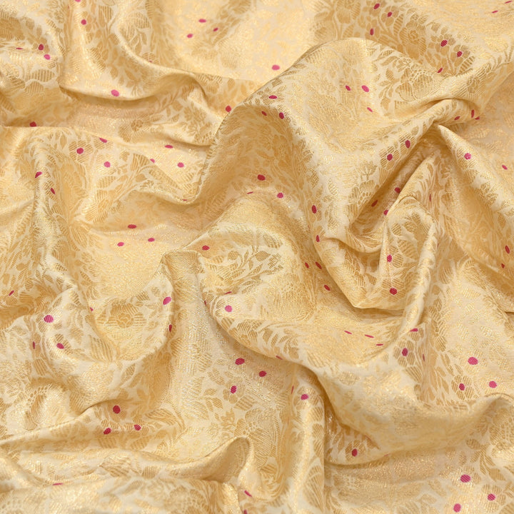Premium Katan Silk Meena Brocade Fabric | Gold Zari Floral Brocade | OEW325-02