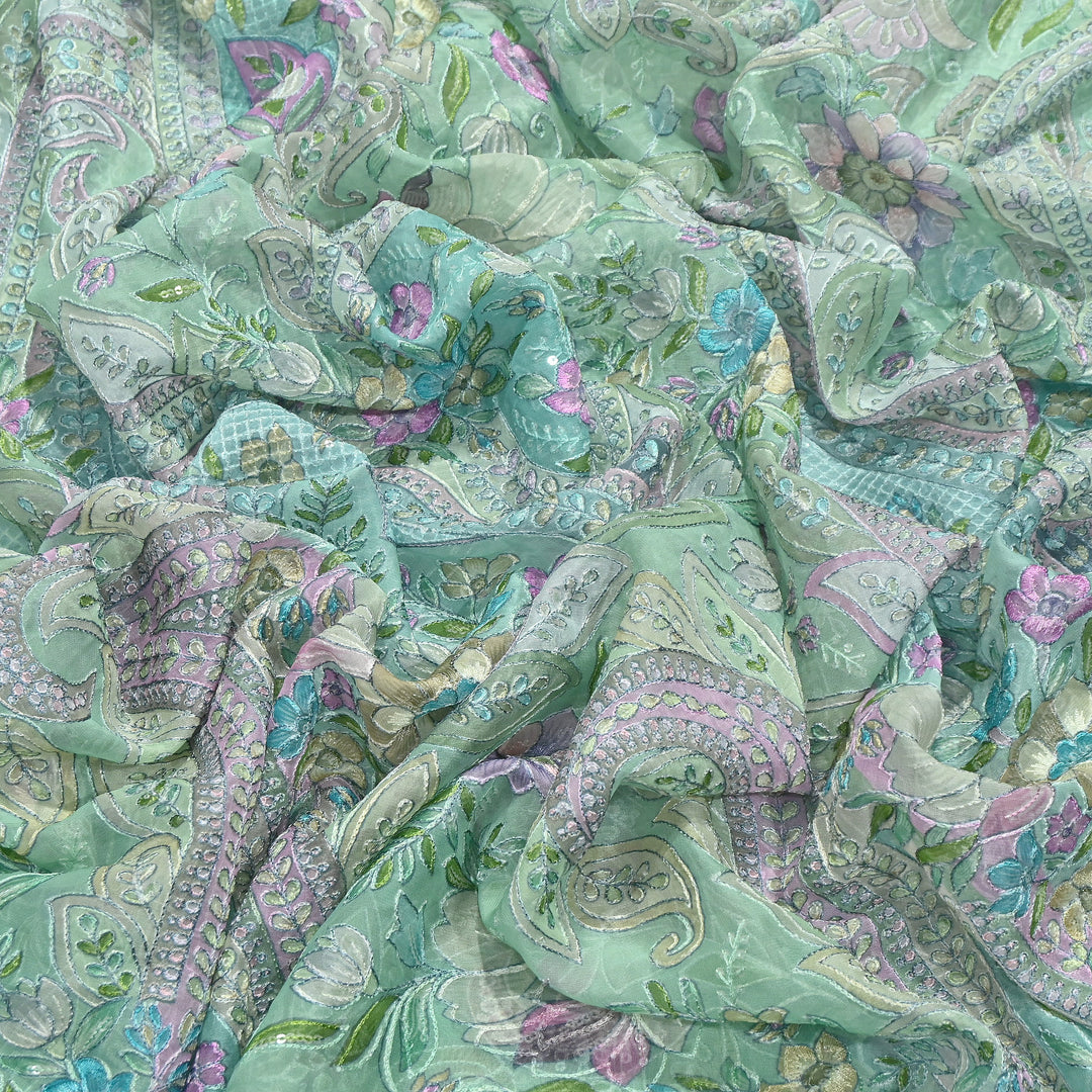 Viscose Organza Position Print Zari & Sequins Embroidery Fabric 54" | Designer Fabric |VI3340C-02