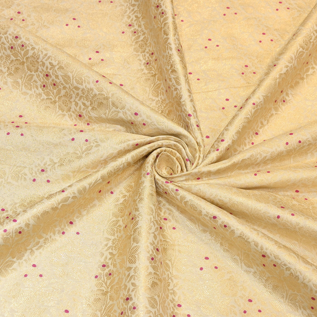Premium Katan Silk Meena Brocade Fabric | Gold Zari Floral Brocade | OEW325-02