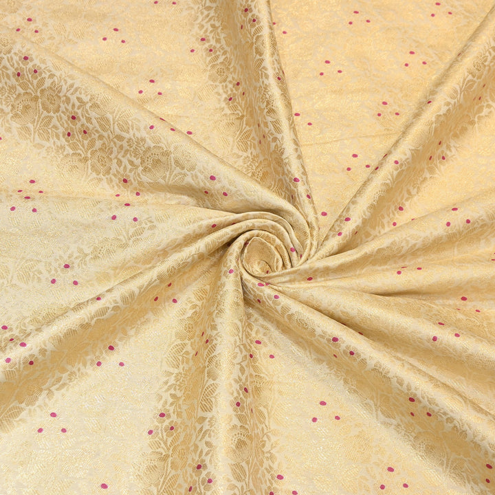 Premium Katan Silk Meena Brocade Fabric | Gold Zari Floral Brocade | OEW325-02