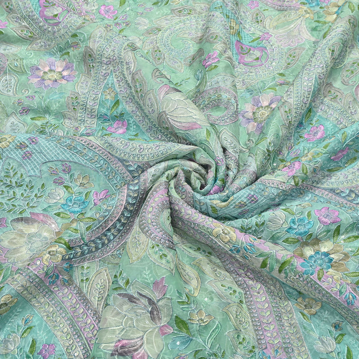 Viscose Organza Position Print Zari & Sequins Embroidery Fabric 54" | Designer Fabric |VI3340C-02