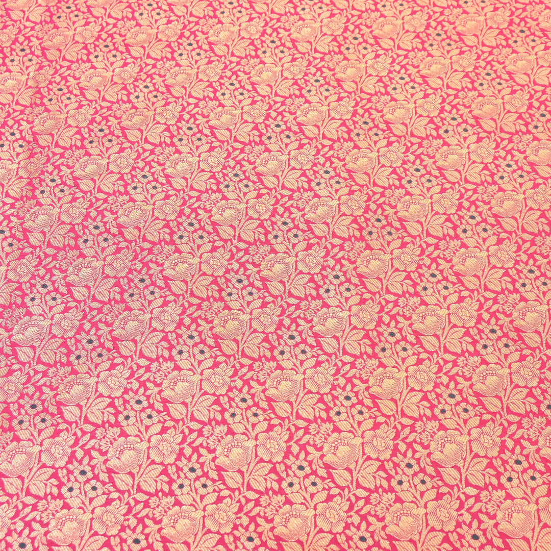 Premium Katan Silk Meena Brocade Fabric | Gold Zari Floral Brocade | OEW325-03