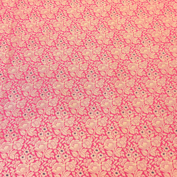 Premium Katan Silk Meena Brocade Fabric | Gold Zari Floral Brocade | OEW325-03