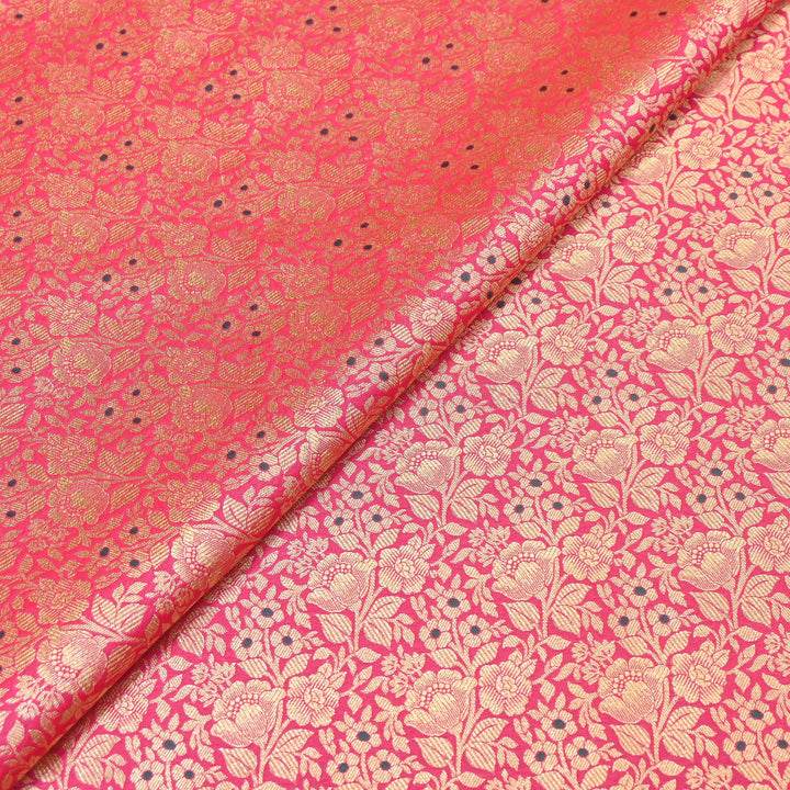 Premium Katan Silk Meena Brocade Fabric | Gold Zari Floral Brocade | OEW325-03