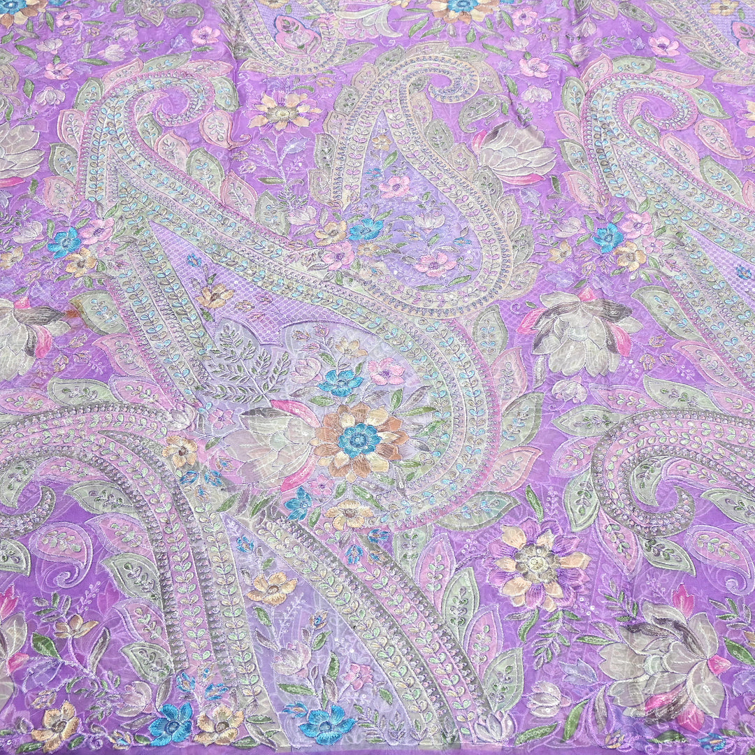 Viscose Organza Position Print Zari & Sequins Embroidery Fabric 54" | Designer Fabric |VI3340C-03