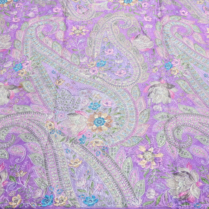 Viscose Organza Position Print Zari & Sequins Embroidery Fabric 54" | Designer Fabric |VI3340C-03