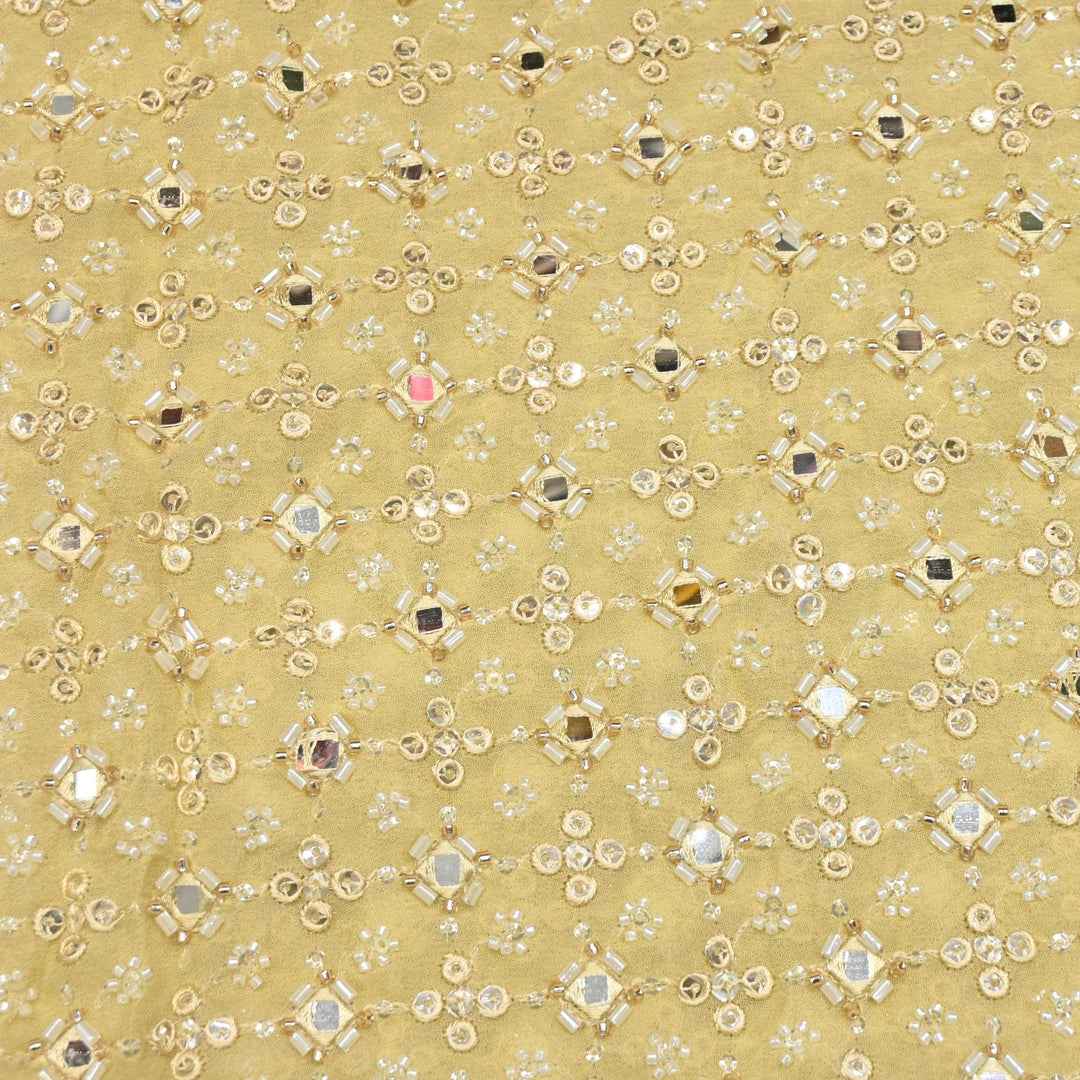 Viscose Georgette Moti With Mirror Sequins Embroidery Fabric