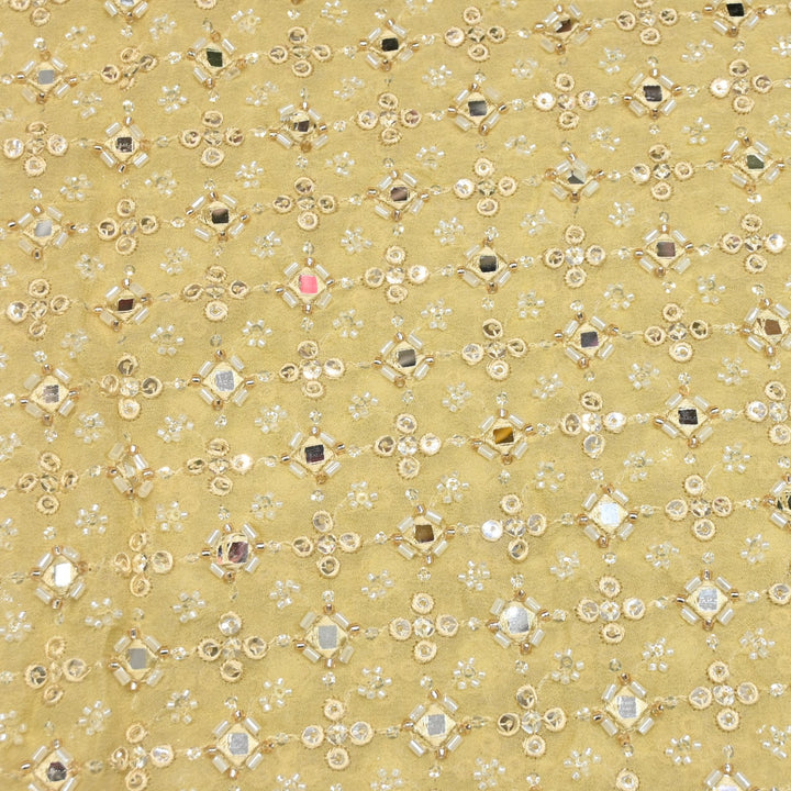 Viscose Georgette Moti With Mirror Sequins Embroidery Fabric