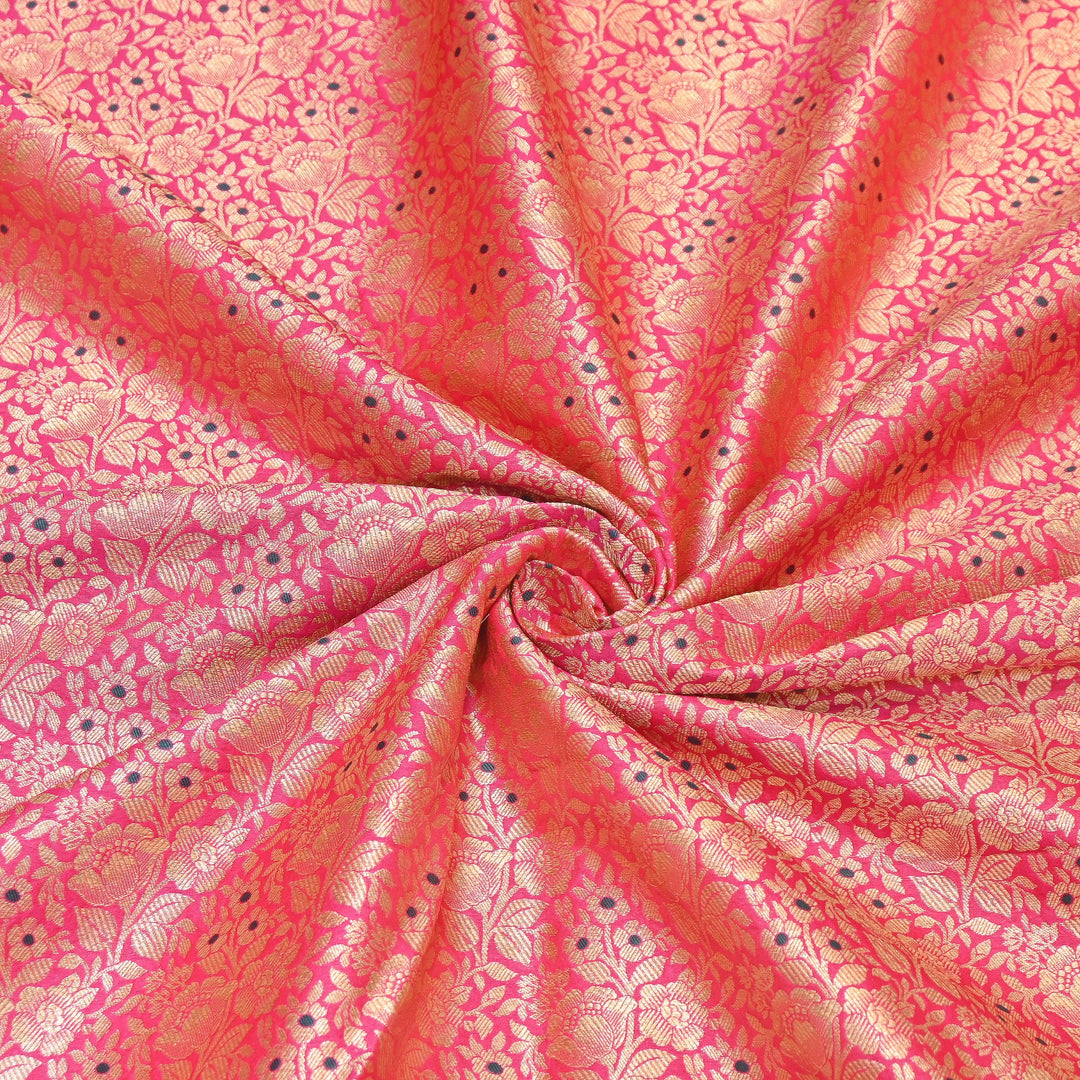 Premium Katan Silk Meena Brocade Fabric | Gold Zari Floral Brocade | OEW325-03